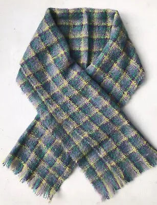 Netherdale Mohair & Wool Scarf Made Scotland Green Purple Pink Plaid 18” X 68” • $24