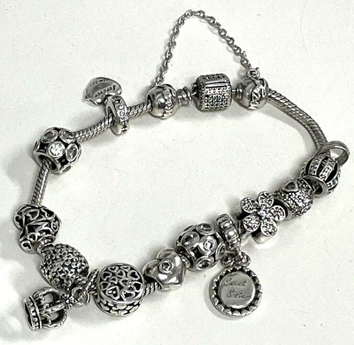 $167.50 • Buy Authentic Pandora 20cm Charm Bracelet With 13 Charms & Safety Chain - ALE S925