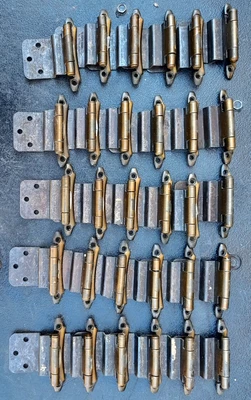 $6.99 • Buy Vintage Pair Brass Looking Steel HINGES For 3/8  Inset Cabinet Doors Used 70's
