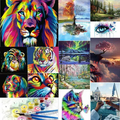 DIY Animal Oil Painting By Numbers Kit Craft Paint Canvas Frameless Kids Gifts • £4.78