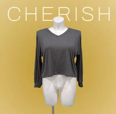 Cherish Cropped Midriff Long Sleeve Medium Tshirt Lightweight Relax Fit V-neck  • $8.50