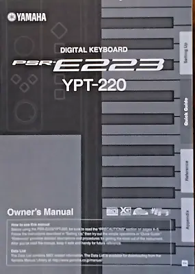 Yamaha PSR-E223 YPT-220 Portatone Digital Keyboard Original Owner's Manual Book. • $51.38