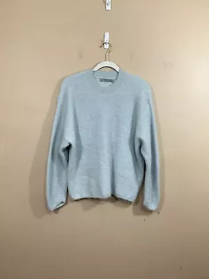 Vince Womens Alpaca Mohair Blend Fuzzy Sweater M Blue Preppy Minimalist *FLAW* • $44.99