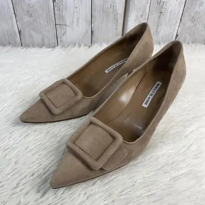 MANOLO BLAHNIK MAYSALE Pumps Size 40 Dark Beige Suede Leather • $549