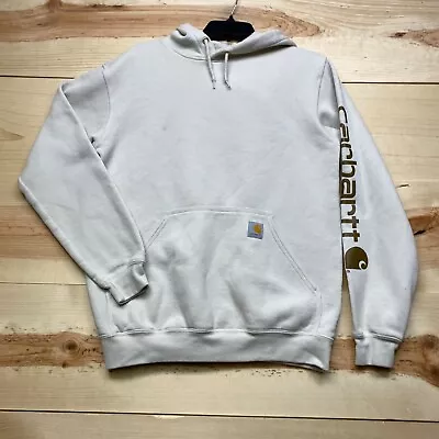 Carhartt Sweatshirt Small White Brown Hoodie Pullover Loose Fit Work Wear • $24.99