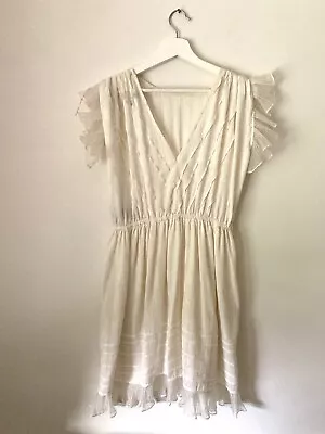 Isabel Marant Size EU 40 AU 10 Cream Silk Short Dress W Pleated Frills • $250