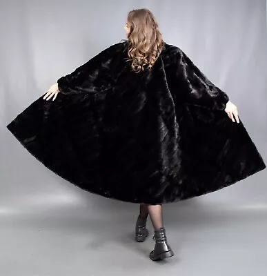 12281 Glamorous Real Black Mink Coat Luxury Fur Jacket Swinger Beautiful Size L • $1