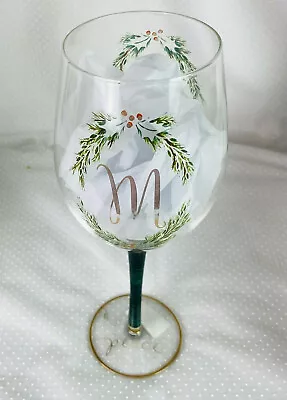 Cypress Refresh Wine Glass Christmas Monogram  M  Decorative Box Painted NEW • $16.19