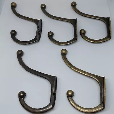 5 X SOLID BRASS Victorian Hat And Coat Hooks Peg Hanging Hooks Vintage Retro • £12.99