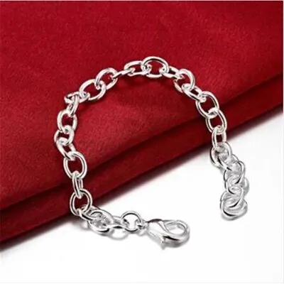 925 Sterling Silver Simple Link ROLO Chain Bangle Bracelet For Women • $2.88