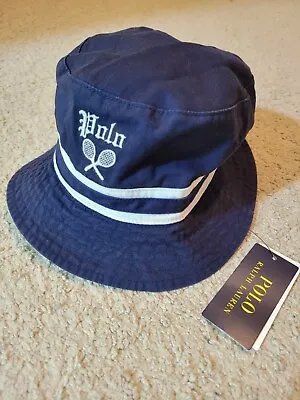 Polo Ralph Lauren Reversible Bucket Hat Tennis Racquet Adult Size L/XL NWT • $44