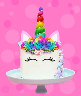 $13.95 • Buy Rainbow Unicorn Rainbow Horn Ears Edible Wafer Cake Topper Image Decoration