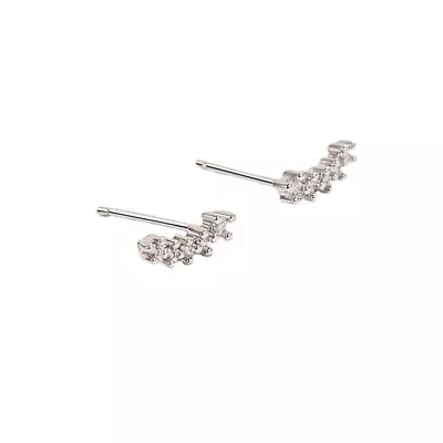 925 Sterling Silver Tiny CZ Curve Bar Stud Earrings Women Girl Jewellery Gift • £2.99