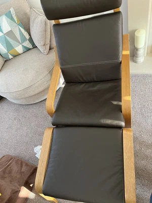 £17 • Buy Ikea Oak Poang Chair And Stool With Brown Leather Cushions