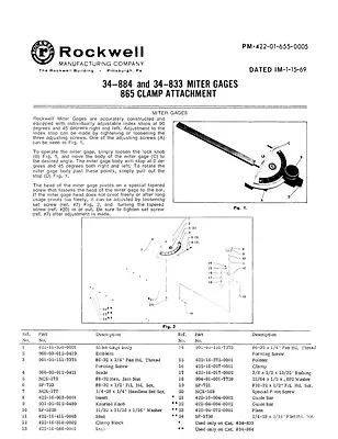 Delta Rockwell  34884 34883 Miter Gauges 865 Clamp Attachment Instructions • $19.99