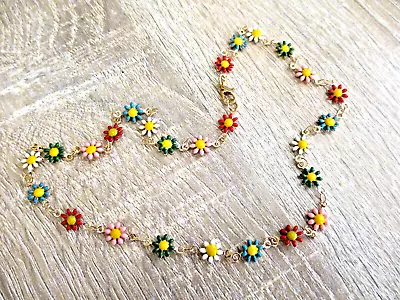 Colourful Enamel Daisy Flower Chain Necklace Collar Length 16  • £6.99