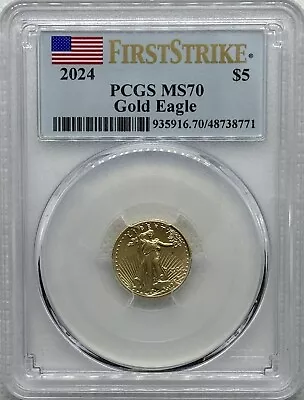 2024 1/10 Oz Gold Eagle PCGS MS70 First Strike $5 Coin • $337.15