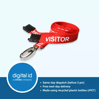 100 X Red Visitor Lanyards With Curved Safety Breakaway • £59