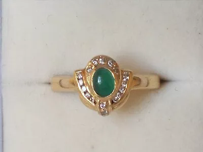 A Vintage Emerald & 18x Diamond Ring 18ct 750 Yellow Gold. M+ . 5.7gm • £375