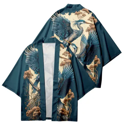 Men Kimono Coat Jacket Vintage Yukata Haori Japanese Cardigan Outwear Top Ethnic • £19.19