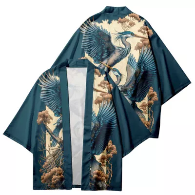 Mens Japanese Haori Yukata Kimono Cardigan Jacket Coat Open Front Casual Fashion • £16.85