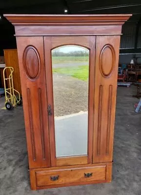 Antique Edwardian Mahogany Single Small Wardrobe Drawer Mirrored Door • £345