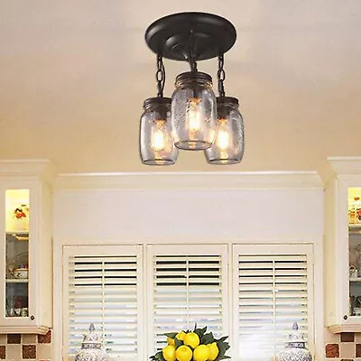 3 Heads Pendant Ceiling Light Mason Jar Kitchen Island Chandelier Lamp Fixture • $50.35