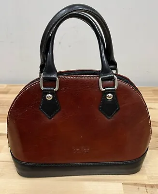 Vera Pelle Brown & Black Leather Dome Satchel Handbag Made In Italy • $39.95