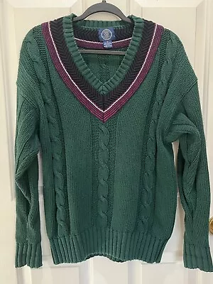 Vintage GAP Cricket Sweater Mens S 90s Green Cable Knit V Neck Made In England • $35