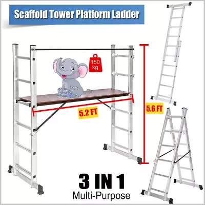 Aluminium Scaffold Tower Working Ladder Step Platform 3 In 1 Multi Purpose • £121.97