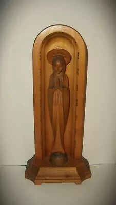 CARVED ANRI MADONNA Vintage Wood Wooden Italy Alcove Christian Religious Statue • $19