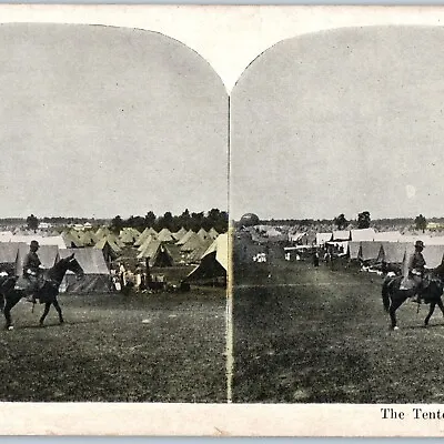 C1910s WWI US Army Camp Tent City Stereoview Man Horse Cook Stove Military V34 • $19.50