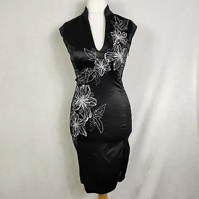 £29.99 • Buy Jane Norman Black & White Floral Satin Wiggle Pencil Dress Oriental UK 10
