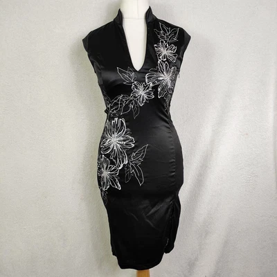 £29.99 • Buy Jane Norman Black & White Floral Satin Wiggle Pencil Dress Oriental UK 10