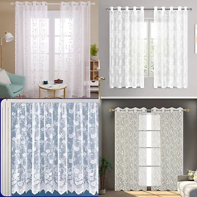 White Lace Window Net Curtains Rod Slot Ready To Use Sold By The Metre & Drops • £45.56