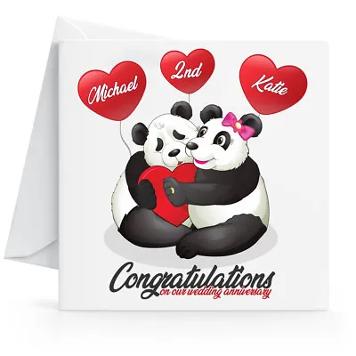 Personalised Wedding Anniversary Card With Pandas - Any Name Or Year 1st2nd3rd • £2.95