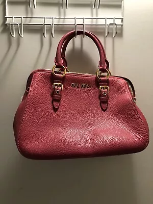 Authentic Preowned Miu Miu Hand Bag Leather 2way Pink Missing Strap Good Cute • $45.63