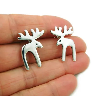 Moose 925 Sterling Silver Elk Buck Reindeer Animal Earrings • $49.79