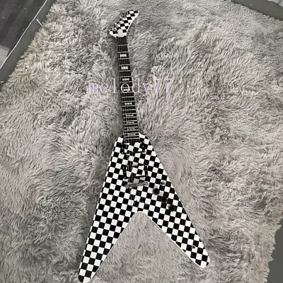 New Factory Flying V Electric Guitar Black&White Plaid Pattern Chrome Hardware • $331.55