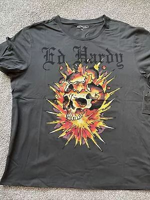 Ed Hardy Men’s Black Skull Flame Graphic Tee Shirt (XL) • $0.99