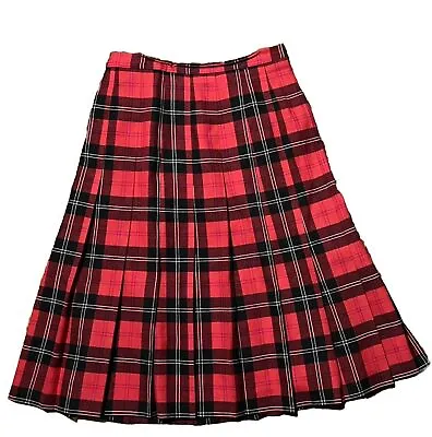 Vintage  Made In Scotland Red Plaid Skirt Kilt 16 100% Pure Wool Pleated • $29.90
