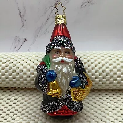 Vintage Hand Blown Glass And Glitter Santa Ornament Made In Germany 5.5”  • $17.99