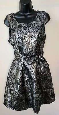 Ya Los Angeles- Women's Metallic Silver & Black Pocket Dress- Size: L- MSRP: $50 • $14.99