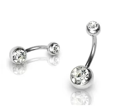 £1.99 • Buy Double Jewelled Surgical Steel Belly Bar / Navel Ring - Various Sizes Available