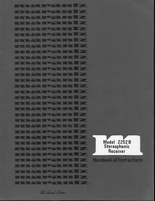 Marantz 2252B Receiver Owners Manual • $21.99