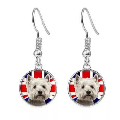 Westie Dog Union Jack Silver Plated Jewellery Drop Earrings Birthday Gift C277 • £7.99