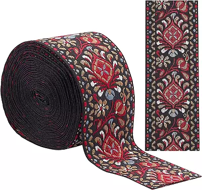 5 Yards Floral Embroidered Jacquard Ribbon Vintage Woven Trim 2 Inch Wide Boho L • $13.68