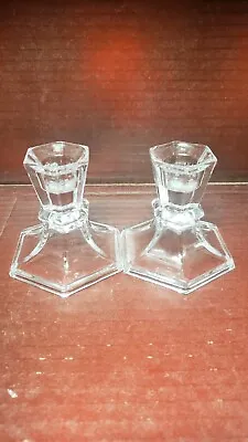 Indiana Glass Candle Stick Holder Set Of 2 Vintage Clear Oddity Inc • $6.05