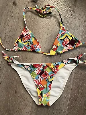 LENNY BANANHOT YELLOW FLORAL SIDE TIE TRIANGLE TOP BIKINI MEDIUM Brazilian • $30