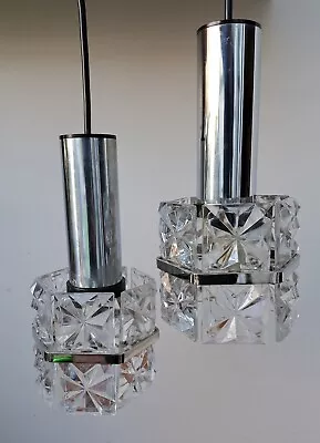 Pair Vintage Mid Century Danish Scandanavian Cut Glass Pendant Ceiling Lights  • £85